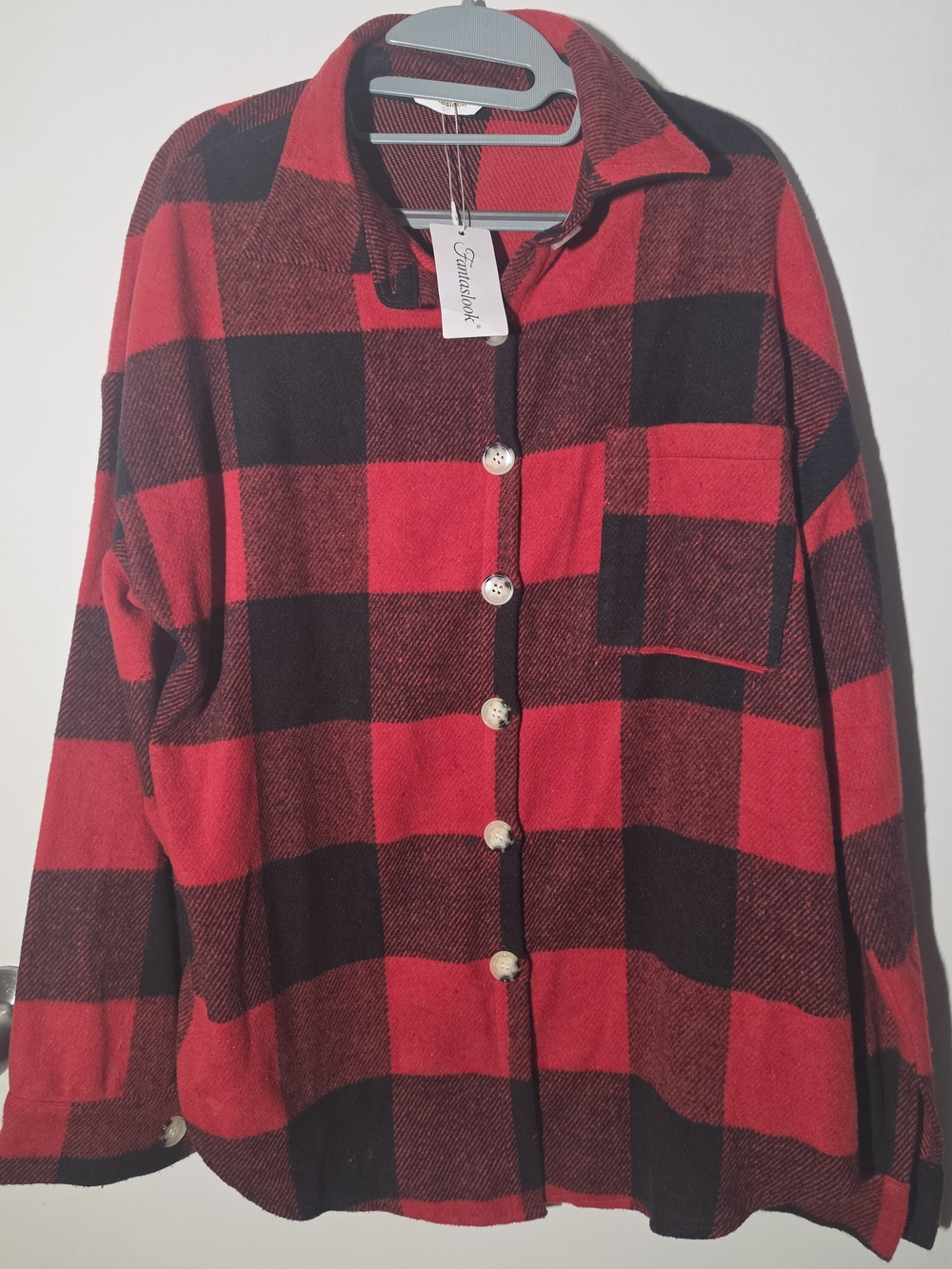 Women's Red and Black Buffalo Plaid Button-Front Jean Jacket